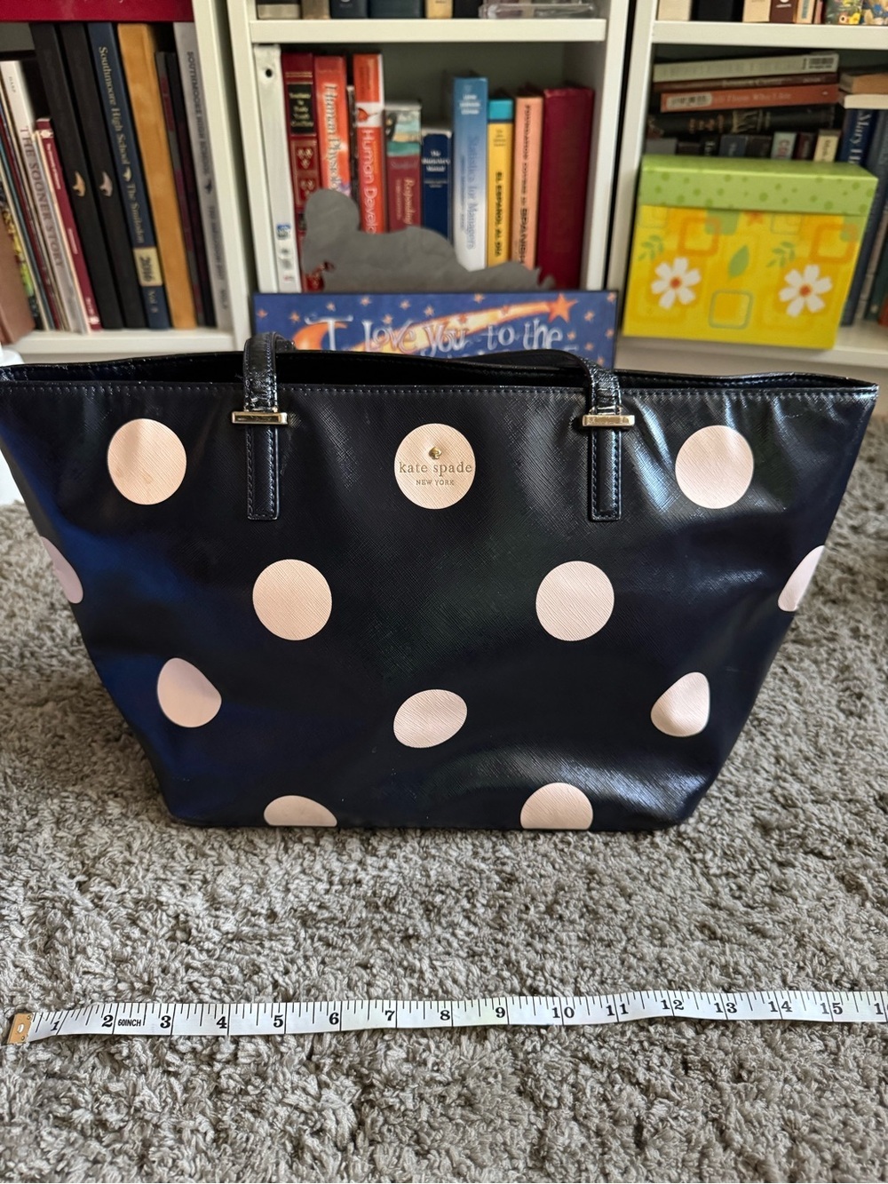 Kate Spade Black & Cream Polka Dot Saffiano Tote Bag